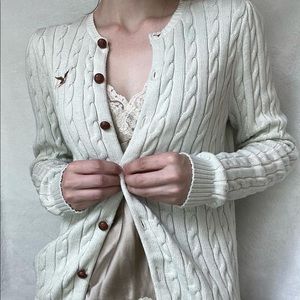 Embroidered cable knit cardigan